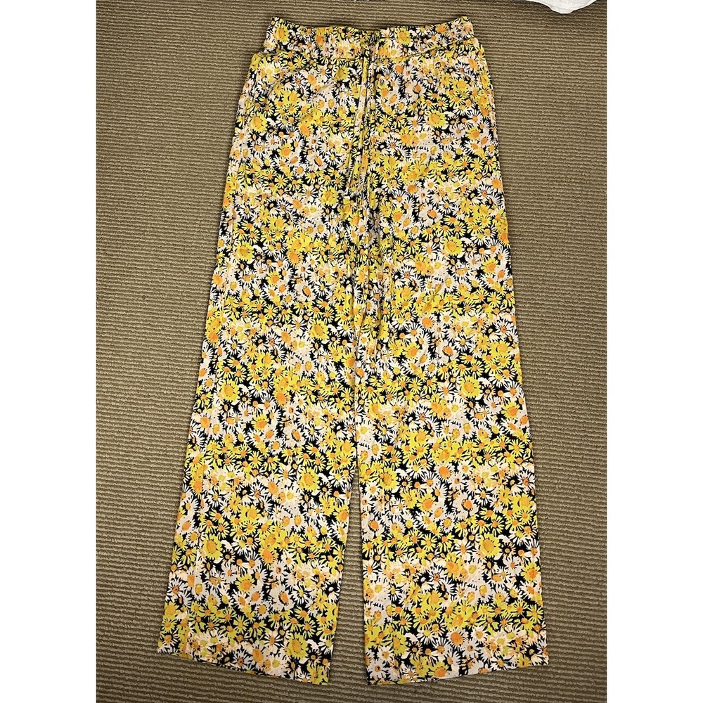Urban Outfitters Pants Womens S-P Yellow Black Straight Wide Floral Boho Viscose